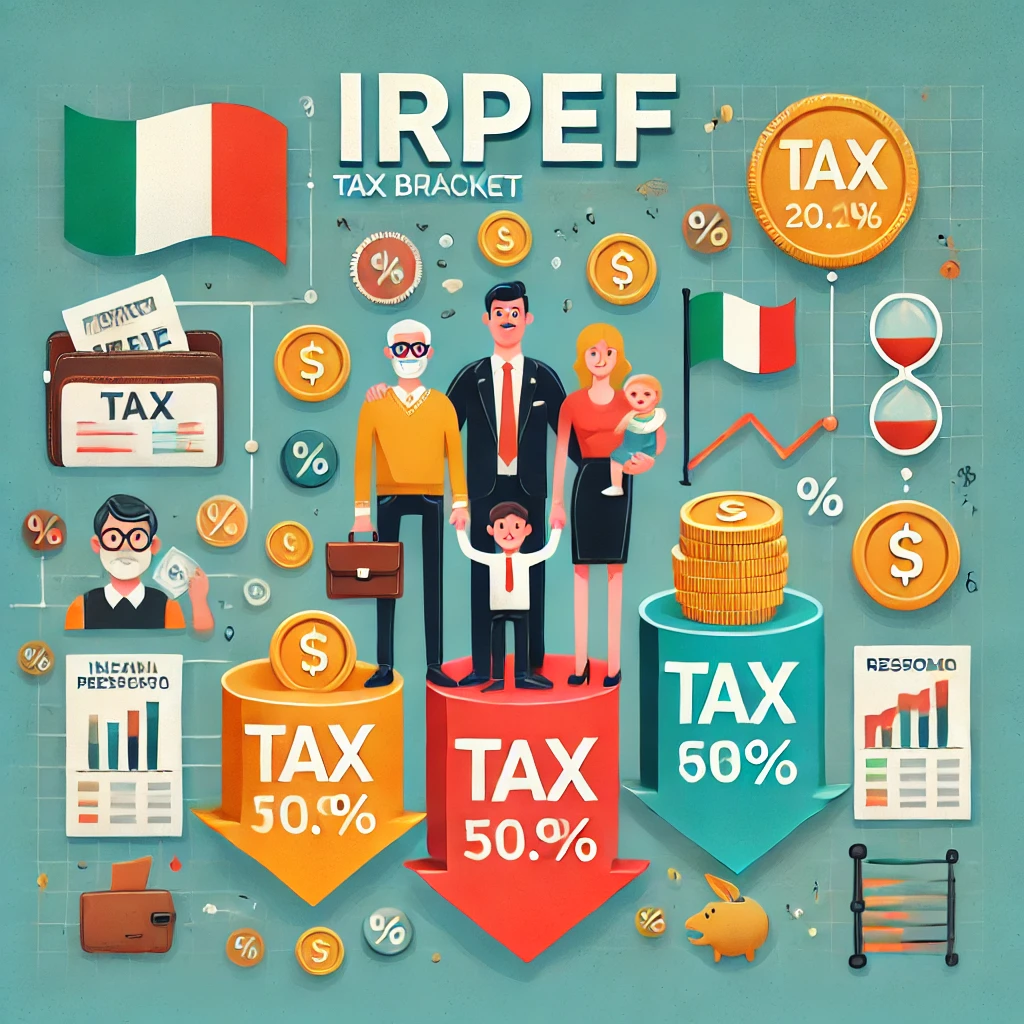 Illustrazione delle nuove aliquote IRPEF 2024 in Italia, con focus su taglio IRPEF, riforma fiscale e benefici per il ceto medio, evidenziando il risparmio sulle buste paga dei lavoratori dipendenti.